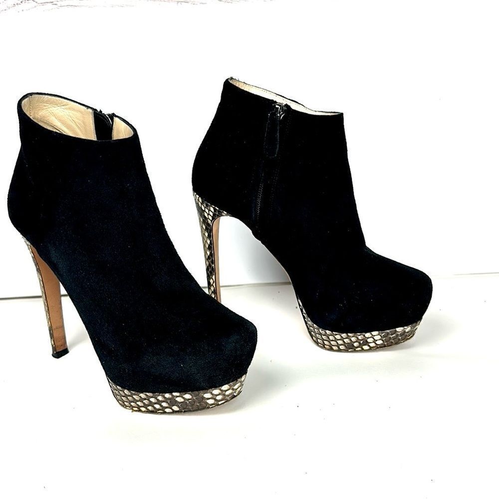 Alexandre Birman Black Suede Python Heels Ankle B… - image 5